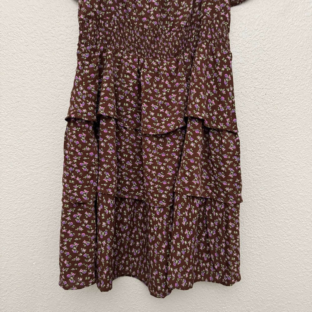 Pretty Garden Brown Floral Boho Swing Tiered Ruffle Summer Dress Size XL NWT - Picture 10 of 13